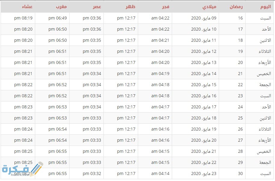 امساكية رمضان 2025 عدد ساعات الصوم 1 رمضان 2021