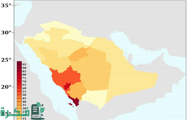 خريطة الكثافة السكانية في السعودية خريطة الكثافة السكانية في السعودية