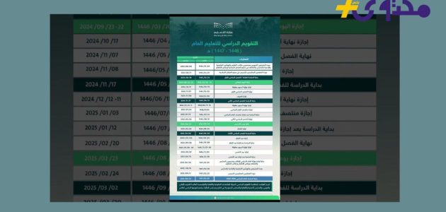التقويم الدراسي الجديد يكشف عن موعد بدء الدراسة 1447 والإجازات المدرسية في السعودية 1 التقويم الدراسي الجديد يكشف عن موعد بدء الدراسة 1447 والإجازات المدرسية في السعودية